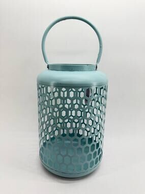 SONOMA Goods For Life Aqua Metal Lantern Pillar Candle Holder Handle 1.30 lb